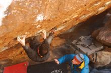 Bouldering in Hueco Tanks on 01/03/2020 with Blue Lizard Climbing and Yoga

Filename: SRM_20200103_1627200.jpg
Aperture: f/3.2
Shutter Speed: 1/250
Body: Canon EOS-1D Mark II
Lens: Canon EF 50mm f/1.8 II