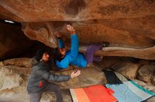Bouldering in Hueco Tanks on 01/02/2020 with Blue Lizard Climbing and Yoga

Filename: SRM_20200102_1210380.jpg
Aperture: f/2.8
Shutter Speed: 1/250
Body: Canon EOS-1D Mark II
Lens: Canon EF 16-35mm f/2.8 L