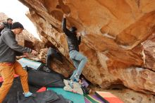 Bouldering in Hueco Tanks on 01/02/2020 with Blue Lizard Climbing and Yoga

Filename: SRM_20200102_1324280.jpg
Aperture: f/4.5
Shutter Speed: 1/250
Body: Canon EOS-1D Mark II
Lens: Canon EF 16-35mm f/2.8 L