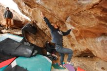 Bouldering in Hueco Tanks on 01/02/2020 with Blue Lizard Climbing and Yoga

Filename: SRM_20200102_1344042.jpg
Aperture: f/2.8
Shutter Speed: 1/250
Body: Canon EOS-1D Mark II
Lens: Canon EF 16-35mm f/2.8 L