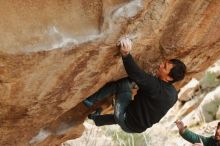 Bouldering in Hueco Tanks on 01/02/2020 with Blue Lizard Climbing and Yoga

Filename: SRM_20200102_1356141.jpg
Aperture: f/2.8
Shutter Speed: 1/250
Body: Canon EOS-1D Mark II
Lens: Canon EF 50mm f/1.8 II