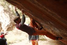 Bouldering in Hueco Tanks on 01/02/2020 with Blue Lizard Climbing and Yoga

Filename: SRM_20200102_1509060.jpg
Aperture: f/3.2
Shutter Speed: 1/250
Body: Canon EOS-1D Mark II
Lens: Canon EF 50mm f/1.8 II