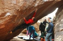 Bouldering in Hueco Tanks on 01/02/2020 with Blue Lizard Climbing and Yoga

Filename: SRM_20200102_1513271.jpg
Aperture: f/3.2
Shutter Speed: 1/250
Body: Canon EOS-1D Mark II
Lens: Canon EF 50mm f/1.8 II