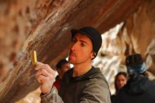 Bouldering in Hueco Tanks on 01/02/2020 with Blue Lizard Climbing and Yoga

Filename: SRM_20200102_1547400.jpg
Aperture: f/2.8
Shutter Speed: 1/250
Body: Canon EOS-1D Mark II
Lens: Canon EF 50mm f/1.8 II
