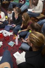 Beth Leeker, Reem Hafez, Megan Watson, Emily Skipper, Ashley Marz, and Caitlin Miller (from left) opening gifts at the Alpha Delta Pi Christmas party, Sunday, December 10, 2006.

Filename: SRM_20061210_1909381.jpg
Aperture: f/7.1
Shutter Speed: 1/100
Body: Canon EOS 20D
Lens: Canon EF-S 18-55mm f/3.5-5.6