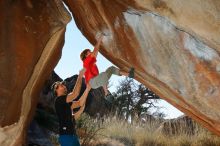 Bouldering in Hueco Tanks on 01/05/2020 with Blue Lizard Climbing and Yoga

Filename: SRM_20200105_1159580.jpg
Aperture: f/8.0
Shutter Speed: 1/250
Body: Canon EOS-1D Mark II
Lens: Canon EF 16-35mm f/2.8 L