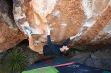 Bouldering in Hueco Tanks on 01/05/2020 with Blue Lizard Climbing and Yoga

Filename: SRM_20200105_1308460.jpg
Aperture: f/4.0
Shutter Speed: 1/250
Body: Canon EOS-1D Mark II
Lens: Canon EF 16-35mm f/2.8 L