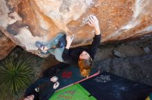 Bouldering in Hueco Tanks on 01/05/2020 with Blue Lizard Climbing and Yoga

Filename: SRM_20200105_1317320.jpg
Aperture: f/4.0
Shutter Speed: 1/250
Body: Canon EOS-1D Mark II
Lens: Canon EF 16-35mm f/2.8 L