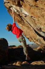 Bouldering in Hueco Tanks on 01/05/2020 with Blue Lizard Climbing and Yoga

Filename: SRM_20200105_1723373.jpg
Aperture: f/3.2
Shutter Speed: 1/1250
Body: Canon EOS-1D Mark II
Lens: Canon EF 50mm f/1.8 II