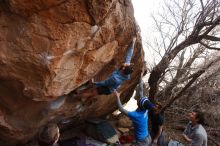 Bouldering in Hueco Tanks on 01/04/2020 with Blue Lizard Climbing and Yoga

Filename: SRM_20200104_1244440.jpg
Aperture: f/6.3
Shutter Speed: 1/250
Body: Canon EOS-1D Mark II
Lens: Canon EF 16-35mm f/2.8 L