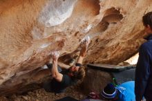 Bouldering in Hueco Tanks on 01/04/2020 with Blue Lizard Climbing and Yoga

Filename: SRM_20200104_1300120.jpg
Aperture: f/2.8
Shutter Speed: 1/250
Body: Canon EOS-1D Mark II
Lens: Canon EF 50mm f/1.8 II