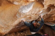 Bouldering in Hueco Tanks on 01/04/2020 with Blue Lizard Climbing and Yoga

Filename: SRM_20200104_1304301.jpg
Aperture: f/2.8
Shutter Speed: 1/250
Body: Canon EOS-1D Mark II
Lens: Canon EF 50mm f/1.8 II