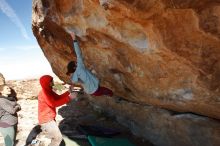 Bouldering in Hueco Tanks on 01/08/2020 with Blue Lizard Climbing and Yoga

Filename: SRM_20200108_1343592.jpg
Aperture: f/8.0
Shutter Speed: 1/400
Body: Canon EOS-1D Mark II
Lens: Canon EF 16-35mm f/2.8 L