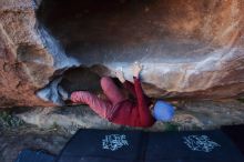 Bouldering in Hueco Tanks on 01/12/2020 with Blue Lizard Climbing and Yoga

Filename: SRM_20200112_1707060.jpg
Aperture: f/5.0
Shutter Speed: 1/250
Body: Canon EOS-1D Mark II
Lens: Canon EF 16-35mm f/2.8 L