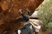 Bouldering in Hueco Tanks on 01/16/2020 with Blue Lizard Climbing and Yoga

Filename: SRM_20200116_1049490.jpg
Aperture: f/5.0
Shutter Speed: 1/250
Body: Canon EOS-1D Mark II
Lens: Canon EF 16-35mm f/2.8 L