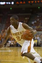 Guard Justin Mason, #24.  The longhorns defeated the Texas Southern University (TSU) Tigers 90-50 Saturday night.

Filename: SRM_20061128_1926543.jpg
Aperture: f/2.8
Shutter Speed: 1/640
Body: Canon EOS-1D Mark II
Lens: Canon EF 80-200mm f/2.8 L