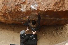 Bouldering in Hueco Tanks on 01/16/2020 with Blue Lizard Climbing and Yoga

Filename: SRM_20200116_1118270.jpg
Aperture: f/3.5
Shutter Speed: 1/320
Body: Canon EOS-1D Mark II
Lens: Canon EF 50mm f/1.8 II