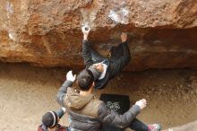 Bouldering in Hueco Tanks on 01/16/2020 with Blue Lizard Climbing and Yoga

Filename: SRM_20200116_1122230.jpg
Aperture: f/3.2
Shutter Speed: 1/320
Body: Canon EOS-1D Mark II
Lens: Canon EF 50mm f/1.8 II