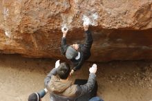 Bouldering in Hueco Tanks on 01/16/2020 with Blue Lizard Climbing and Yoga

Filename: SRM_20200116_1122240.jpg
Aperture: f/3.2
Shutter Speed: 1/320
Body: Canon EOS-1D Mark II
Lens: Canon EF 50mm f/1.8 II