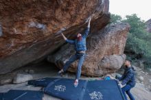 Bouldering in Hueco Tanks on 01/16/2020 with Blue Lizard Climbing and Yoga

Filename: SRM_20200116_1351000.jpg
Aperture: f/7.1
Shutter Speed: 1/250
Body: Canon EOS-1D Mark II
Lens: Canon EF 16-35mm f/2.8 L