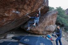 Bouldering in Hueco Tanks on 01/16/2020 with Blue Lizard Climbing and Yoga

Filename: SRM_20200116_1351030.jpg
Aperture: f/8.0
Shutter Speed: 1/250
Body: Canon EOS-1D Mark II
Lens: Canon EF 16-35mm f/2.8 L