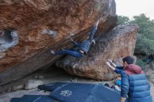 Bouldering in Hueco Tanks on 01/16/2020 with Blue Lizard Climbing and Yoga

Filename: SRM_20200116_1353310.jpg
Aperture: f/7.1
Shutter Speed: 1/320
Body: Canon EOS-1D Mark II
Lens: Canon EF 16-35mm f/2.8 L