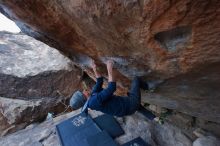 Bouldering in Hueco Tanks on 01/16/2020 with Blue Lizard Climbing and Yoga

Filename: SRM_20200116_1359040.jpg
Aperture: f/6.3
Shutter Speed: 1/320
Body: Canon EOS-1D Mark II
Lens: Canon EF 16-35mm f/2.8 L