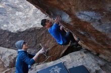 Bouldering in Hueco Tanks on 01/16/2020 with Blue Lizard Climbing and Yoga

Filename: SRM_20200116_1404360.jpg
Aperture: f/7.1
Shutter Speed: 1/320
Body: Canon EOS-1D Mark II
Lens: Canon EF 16-35mm f/2.8 L