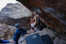 Bouldering in Hueco Tanks on 01/16/2020 with Blue Lizard Climbing and Yoga

Filename: SRM_20200116_1407230.jpg
Aperture: f/8.0
Shutter Speed: 1/320
Body: Canon EOS-1D Mark II
Lens: Canon EF 16-35mm f/2.8 L