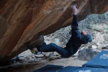 Bouldering in Hueco Tanks on 01/16/2020 with Blue Lizard Climbing and Yoga

Filename: SRM_20200116_1439590.jpg
Aperture: f/2.0
Shutter Speed: 1/400
Body: Canon EOS-1D Mark II
Lens: Canon EF 50mm f/1.8 II