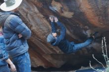 Bouldering in Hueco Tanks on 01/16/2020 with Blue Lizard Climbing and Yoga

Filename: SRM_20200116_1454470.jpg
Aperture: f/3.2
Shutter Speed: 1/250
Body: Canon EOS-1D Mark II
Lens: Canon EF 50mm f/1.8 II