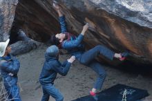 Bouldering in Hueco Tanks on 01/16/2020 with Blue Lizard Climbing and Yoga

Filename: SRM_20200116_1458340.jpg
Aperture: f/3.5
Shutter Speed: 1/250
Body: Canon EOS-1D Mark II
Lens: Canon EF 50mm f/1.8 II