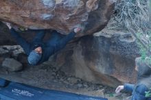 Bouldering in Hueco Tanks on 01/16/2020 with Blue Lizard Climbing and Yoga

Filename: SRM_20200116_1527290.jpg
Aperture: f/2.8
Shutter Speed: 1/250
Body: Canon EOS-1D Mark II
Lens: Canon EF 50mm f/1.8 II