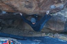 Bouldering in Hueco Tanks on 01/16/2020 with Blue Lizard Climbing and Yoga

Filename: SRM_20200116_1543310.jpg
Aperture: f/3.2
Shutter Speed: 1/250
Body: Canon EOS-1D Mark II
Lens: Canon EF 50mm f/1.8 II