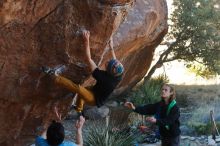 Bouldering in Hueco Tanks on 01/18/2020 with Blue Lizard Climbing and Yoga

Filename: SRM_20200118_1109300.jpg
Aperture: f/4.0
Shutter Speed: 1/250
Body: Canon EOS-1D Mark II
Lens: Canon EF 50mm f/1.8 II