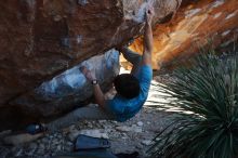 Bouldering in Hueco Tanks on 01/18/2020 with Blue Lizard Climbing and Yoga

Filename: SRM_20200118_1129560.jpg
Aperture: f/6.3
Shutter Speed: 1/250
Body: Canon EOS-1D Mark II
Lens: Canon EF 50mm f/1.8 II