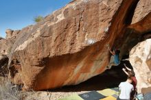 Bouldering in Hueco Tanks on 01/18/2020 with Blue Lizard Climbing and Yoga

Filename: SRM_20200118_1237450.jpg
Aperture: f/8.0
Shutter Speed: 1/250
Body: Canon EOS-1D Mark II
Lens: Canon EF 16-35mm f/2.8 L