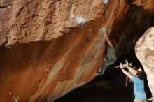 Bouldering in Hueco Tanks on 01/18/2020 with Blue Lizard Climbing and Yoga

Filename: SRM_20200118_1249160.jpg
Aperture: f/8.0
Shutter Speed: 1/250
Body: Canon EOS-1D Mark II
Lens: Canon EF 16-35mm f/2.8 L