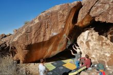 Bouldering in Hueco Tanks on 01/18/2020 with Blue Lizard Climbing and Yoga

Filename: SRM_20200118_1252270.jpg
Aperture: f/8.0
Shutter Speed: 1/250
Body: Canon EOS-1D Mark II
Lens: Canon EF 16-35mm f/2.8 L