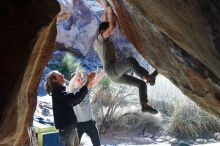 Bouldering in Hueco Tanks on 01/18/2020 with Blue Lizard Climbing and Yoga

Filename: SRM_20200118_1304540.jpg
Aperture: f/5.0
Shutter Speed: 1/250
Body: Canon EOS-1D Mark II
Lens: Canon EF 50mm f/1.8 II