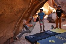 Bouldering in Hueco Tanks on 01/18/2020 with Blue Lizard Climbing and Yoga

Filename: SRM_20200118_1527360.jpg
Aperture: f/2.8
Shutter Speed: 1/250
Body: Canon EOS-1D Mark II
Lens: Canon EF 16-35mm f/2.8 L