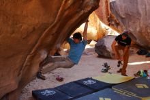 Bouldering in Hueco Tanks on 01/18/2020 with Blue Lizard Climbing and Yoga

Filename: SRM_20200118_1528430.jpg
Aperture: f/3.2
Shutter Speed: 1/250
Body: Canon EOS-1D Mark II
Lens: Canon EF 16-35mm f/2.8 L