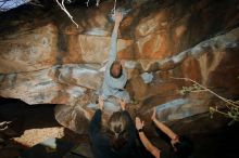 Bouldering in Hueco Tanks on 01/19/2020 with Blue Lizard Climbing and Yoga

Filename: SRM_20200119_1145340.jpg
Aperture: f/8.0
Shutter Speed: 1/250
Body: Canon EOS-1D Mark II
Lens: Canon EF 16-35mm f/2.8 L