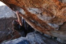 Bouldering in Hueco Tanks on 01/19/2020 with Blue Lizard Climbing and Yoga

Filename: SRM_20200119_1338000.jpg
Aperture: f/5.6
Shutter Speed: 1/320
Body: Canon EOS-1D Mark II
Lens: Canon EF 16-35mm f/2.8 L