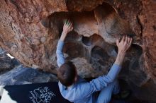 Bouldering in Hueco Tanks on 01/19/2020 with Blue Lizard Climbing and Yoga

Filename: SRM_20200119_1454370.jpg
Aperture: f/6.3
Shutter Speed: 1/320
Body: Canon EOS-1D Mark II
Lens: Canon EF 16-35mm f/2.8 L