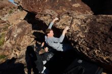 Bouldering in Hueco Tanks on 01/19/2020 with Blue Lizard Climbing and Yoga

Filename: SRM_20200119_1501100.jpg
Aperture: f/14.0
Shutter Speed: 1/320
Body: Canon EOS-1D Mark II
Lens: Canon EF 16-35mm f/2.8 L