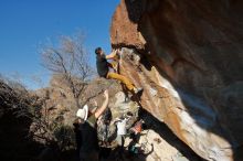 Bouldering in Hueco Tanks on 01/19/2020 with Blue Lizard Climbing and Yoga

Filename: SRM_20200119_1603260.jpg
Aperture: f/7.1
Shutter Speed: 1/640
Body: Canon EOS-1D Mark II
Lens: Canon EF 16-35mm f/2.8 L