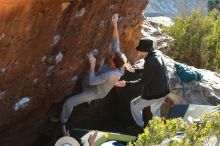 Bouldering in Hueco Tanks on 01/19/2020 with Blue Lizard Climbing and Yoga

Filename: SRM_20200119_1720590.jpg
Aperture: f/4.5
Shutter Speed: 1/320
Body: Canon EOS-1D Mark II
Lens: Canon EF 50mm f/1.8 II