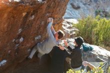 Bouldering in Hueco Tanks on 01/19/2020 with Blue Lizard Climbing and Yoga

Filename: SRM_20200119_1721080.jpg
Aperture: f/4.5
Shutter Speed: 1/320
Body: Canon EOS-1D Mark II
Lens: Canon EF 50mm f/1.8 II