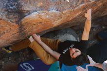 Bouldering in Hueco Tanks on 01/19/2020 with Blue Lizard Climbing and Yoga

Filename: SRM_20200119_1730150.jpg
Aperture: f/4.0
Shutter Speed: 1/320
Body: Canon EOS-1D Mark II
Lens: Canon EF 50mm f/1.8 II